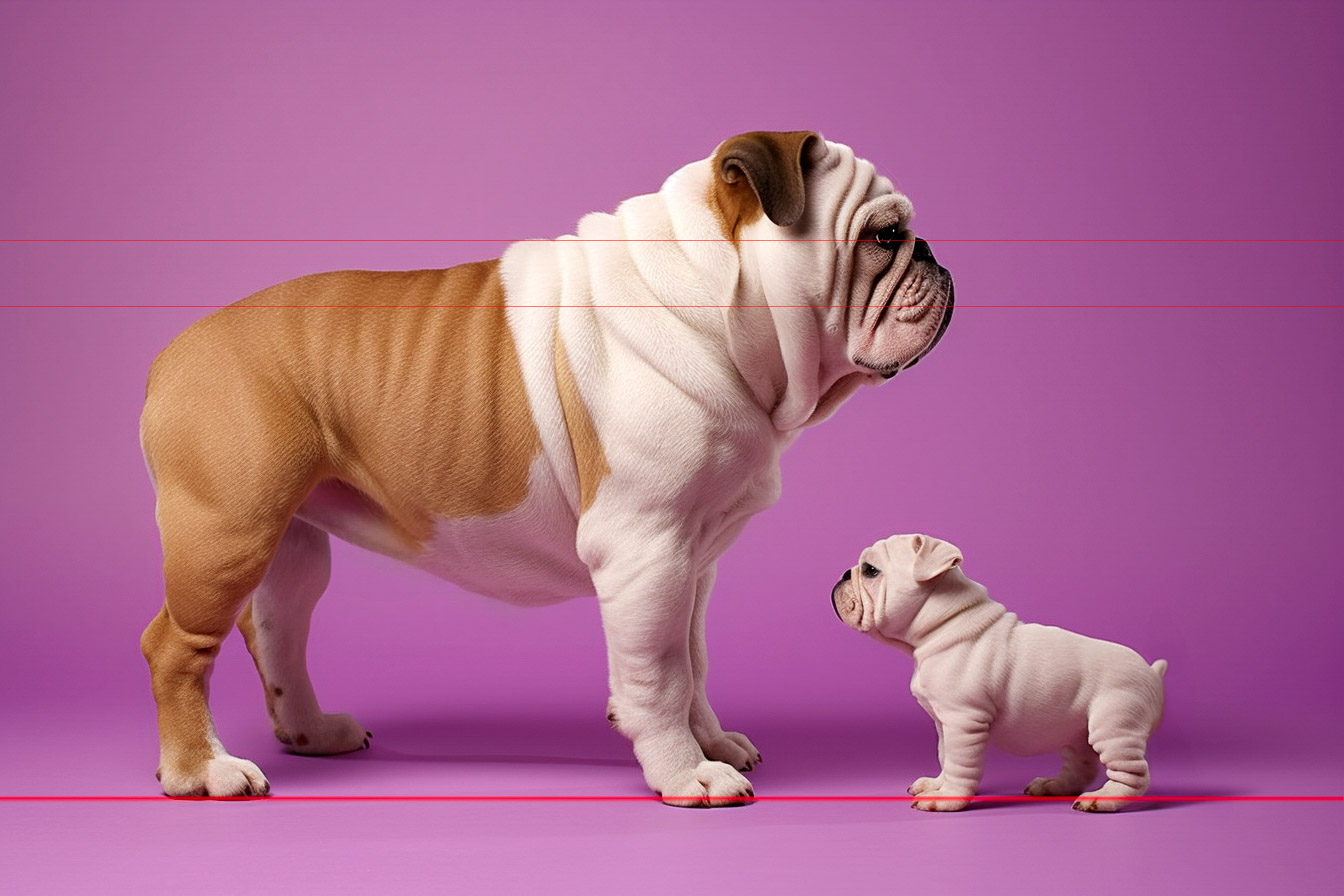 English Bulldog With Puppy On Purple